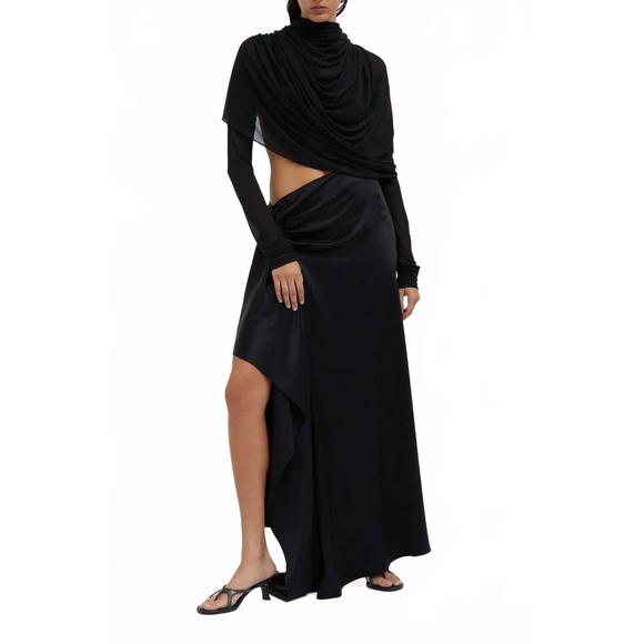 NEW CHRISTOPHER ESBER cusco silk elongated drape skirt in black - Picture 1 of 2